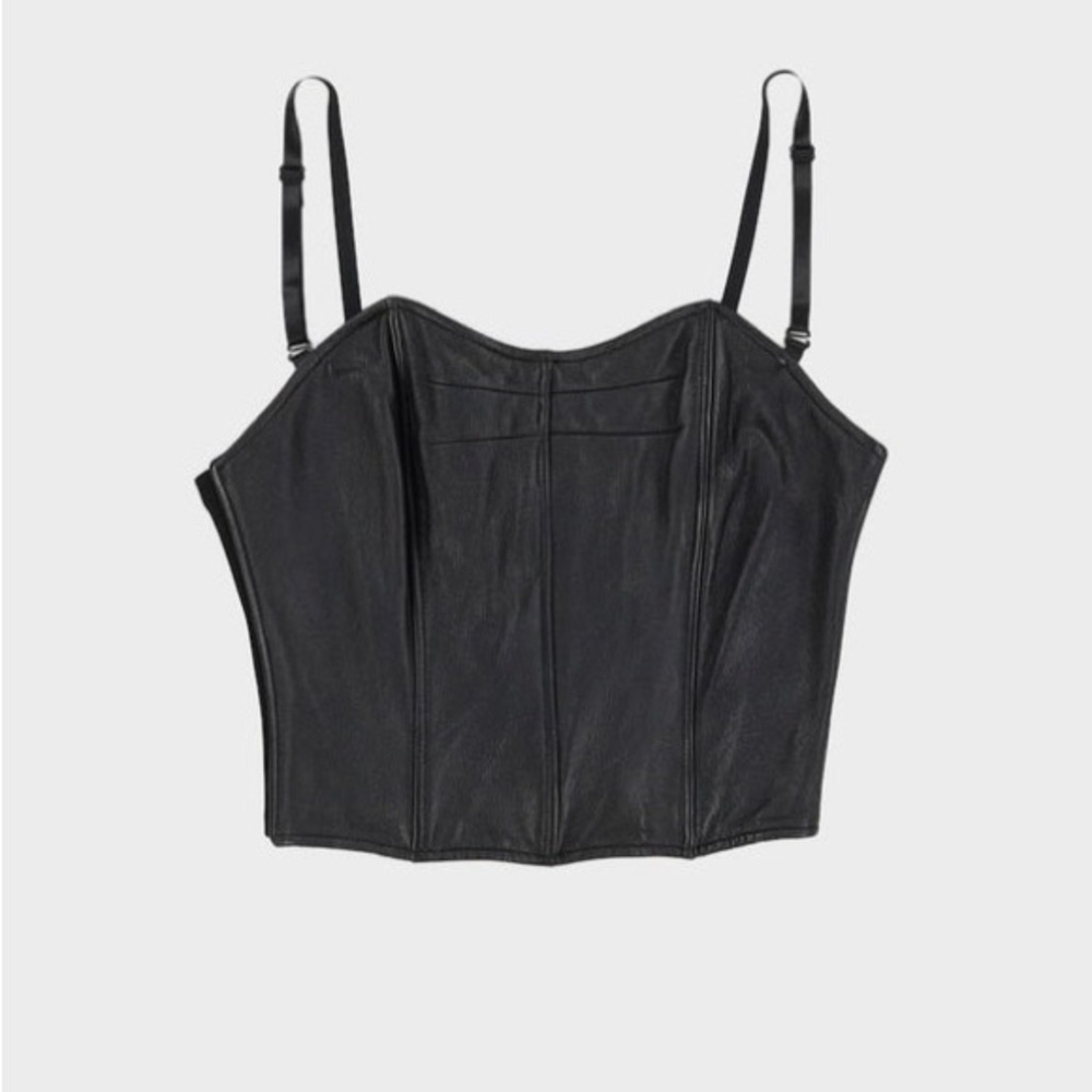 Vintage 1990s Wilson's Black Leather Stretch Corset Top with Straps 90s Size L